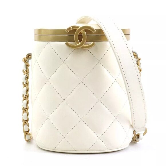 Auth CHANEL Matelasse Crossbody Shoulder Bag Off White/Gold Leather - Picture 1 of 16